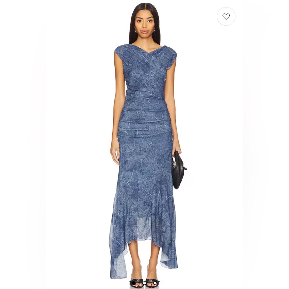 Ganni Blue Textured Asymmetric Hem Dress
